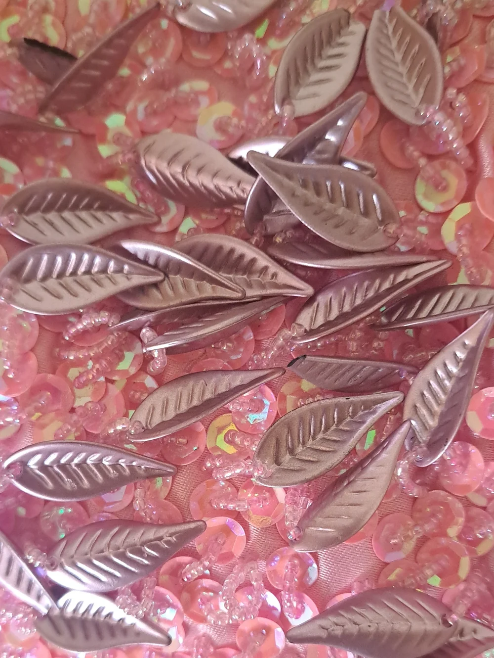 Pink Leaf Sequin Evening Clutch with Top Handle